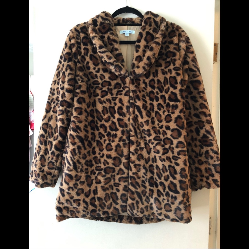 Leopard print furry jacket.